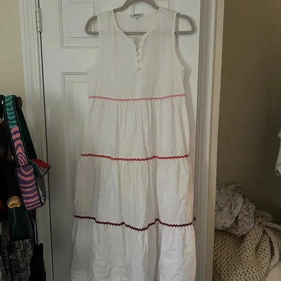Madewell White Sleeveless Dress with Red, orange, pink Accents - Picture 2 of 5